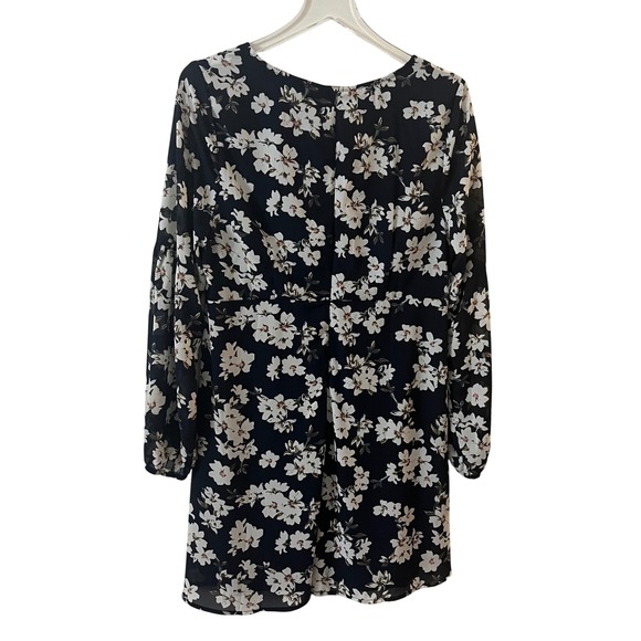 Entro Floral Print Mini Dress V Neck Long Sleeve Casual Party‎ Navy White L NWT - Picture 12 of 16